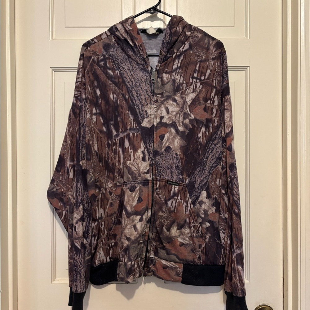 Men's Brown black Camouflage Jacket hoodie hunting camo athletic travel athletic